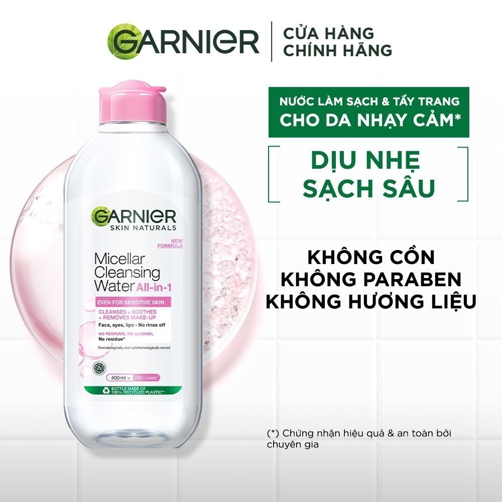 nước tẩy trang cho da dịu nhẹ hồng Garnier